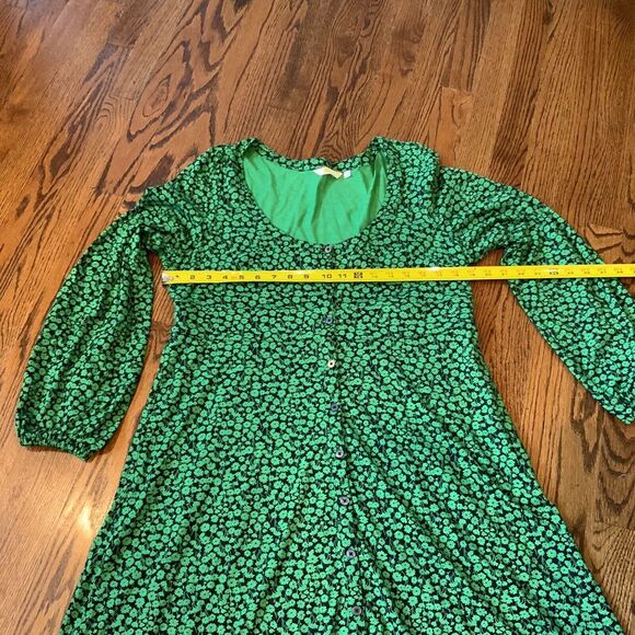 Boden Floral Dress Size 12 L Green Floral Jersey Short Balloon Sleeve Modal - Picture 5 of 9